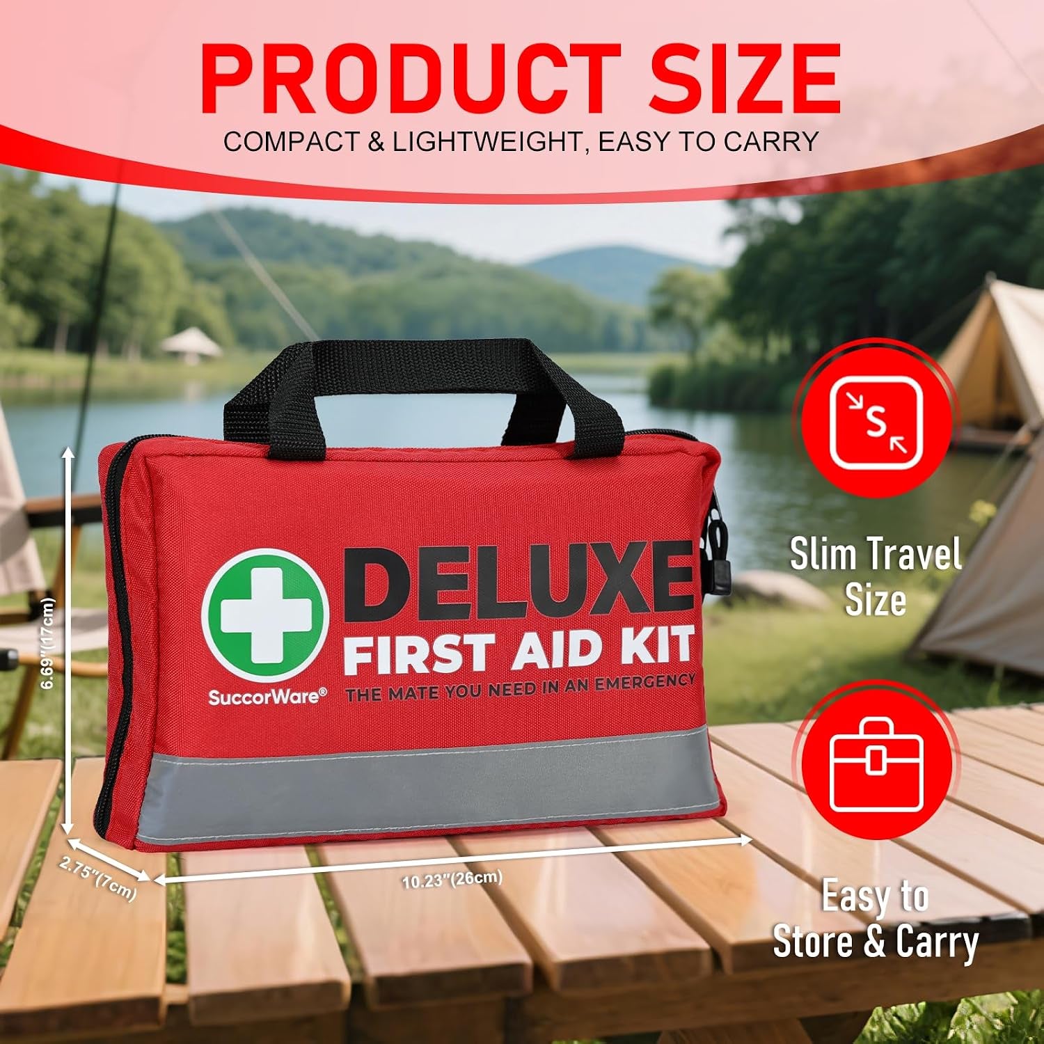 380 Pieces Deluxe First Aid Kit Compact Trauma Medical Kits with Assorted Bandages, Instant Cold Pack, Emergency Blanket for Home, Travel, Camping, Vehicle, Emergency Kits(Red)