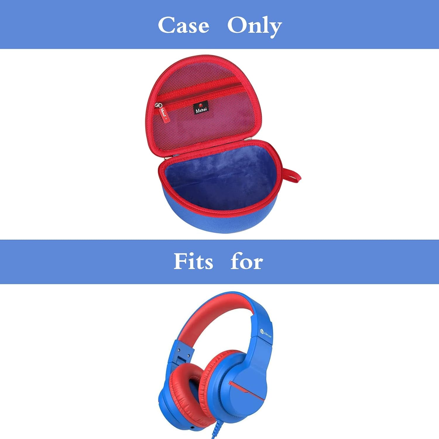 Kids Headphones Case Suitable for Iclever BTH12 / HS19 / BTH26 / Joyspark-T5 / Candy Bila BH03 / Earfun/Imyb/Midola MD-B01 / Noot Products Foldable Kids Headphones (Blue) (Blue and Red)