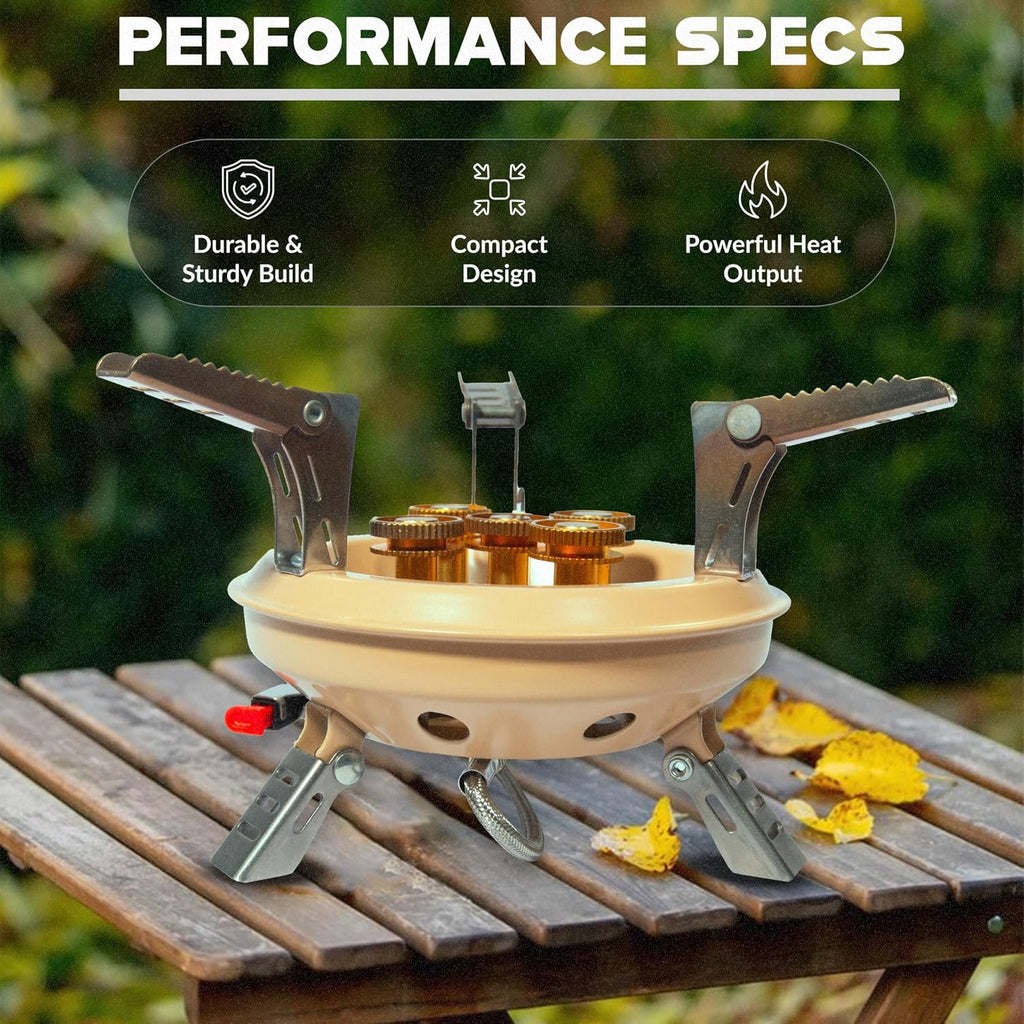 54,500 BTU Multi-Fuel Portable Camping Stove – 16,000W Collapsible Windproof Burner with Fuel Canister Adapter & Carrying Case for Outdoor Cooking, Backpacking & Emergency Use