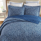Laura Ashley - Quilt Set, Super Soft Fabric Bedding with Matching Shams, Toile-Inspired Print, Floral Home Essentials (Elaina Blue, King)