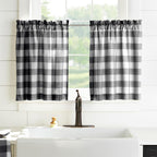 Farmhouse Living Buffalo Check Window Tier Set, Black/White - 30" W X 24" L