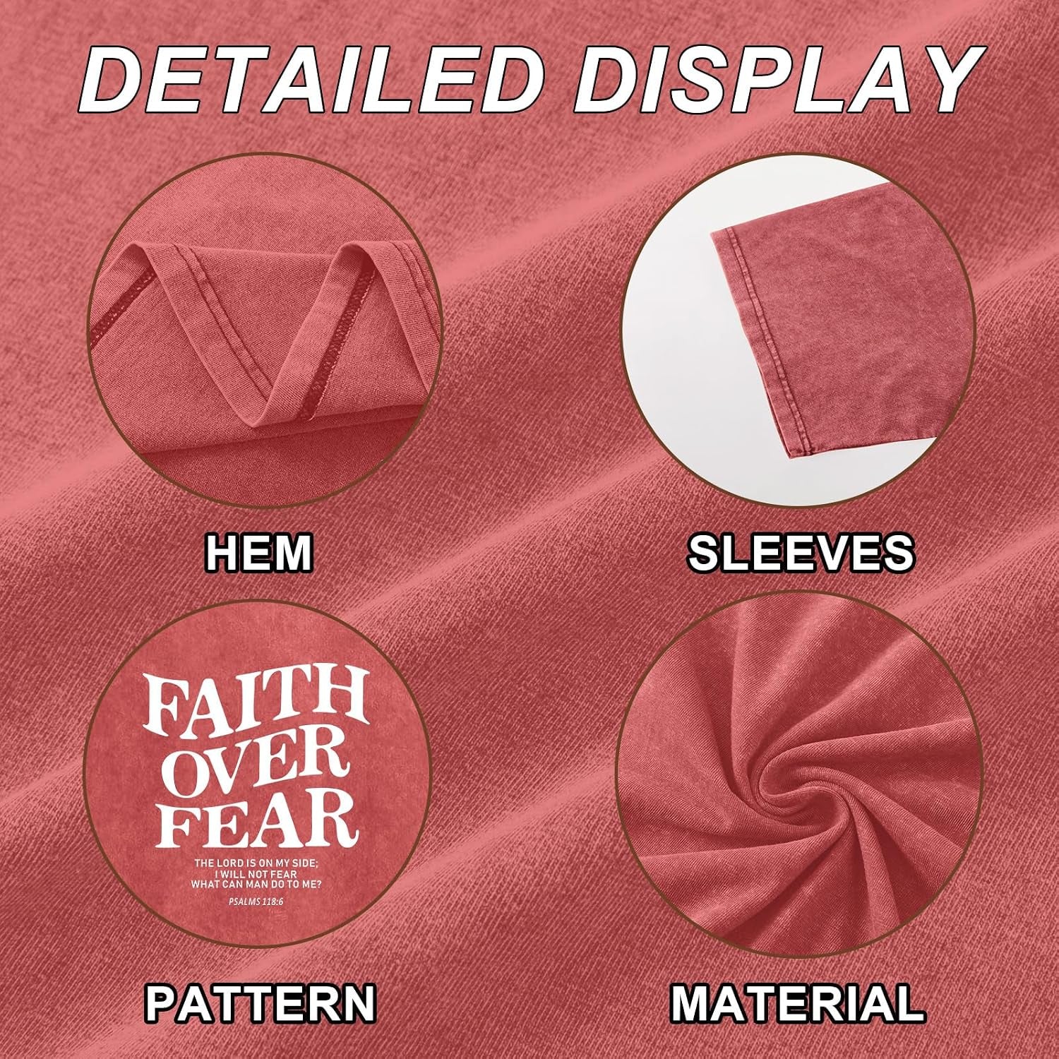 Christian Faith over Fear Shirt for Men Jesus Religious Shirts Oversized Graphic Tees Acid Wash God T-Shirt