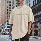 Christian Faith over Fear Shirt for Men Jesus Religious Shirts Oversized Graphic Tees Acid Wash God T-Shirt