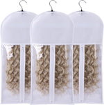 Wig Bag Wig Storage Hair Extension Holder Hair Extension Storage Wig Bags Storage with Hanger Wig Storage for Multiple Wigs Hanger Hair Extensions, Wigs & Accessories (3PCS/WHITE)