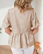 Women Lantern Sleeve Button up Stripes Babydoll Tops | Summer V Neck Lace Trim Peplum Shirts,Fall Fashion Striped Loose Tunic Top,Spring Business Casual Beach Vacation Clothes