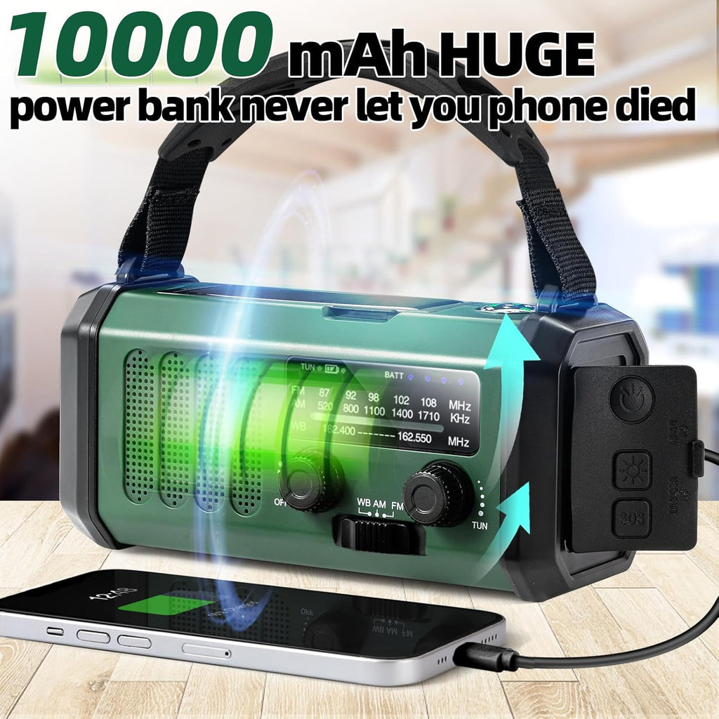 Hand Crank Emergency Radio,37000Mwhsolar Powered Hand Crank Portable NOAA AM FM Weather Radio with 3Mode Flashlight and Reading Light,Cell Phone Charger,Home and Emergency Distress Signa
