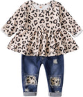 Baby Girl Clothes 12 18 24 Months Outfits for Infant Toddler Denim Girls' Clothing Ruffle Top Ripped Jeans Pant Sets | Baby Girl Christmas Outfit with Headband,Long Sleeve Bow Tops Pants Little Girls Clothing Sets,Cute Gifts Clothes for Holiday