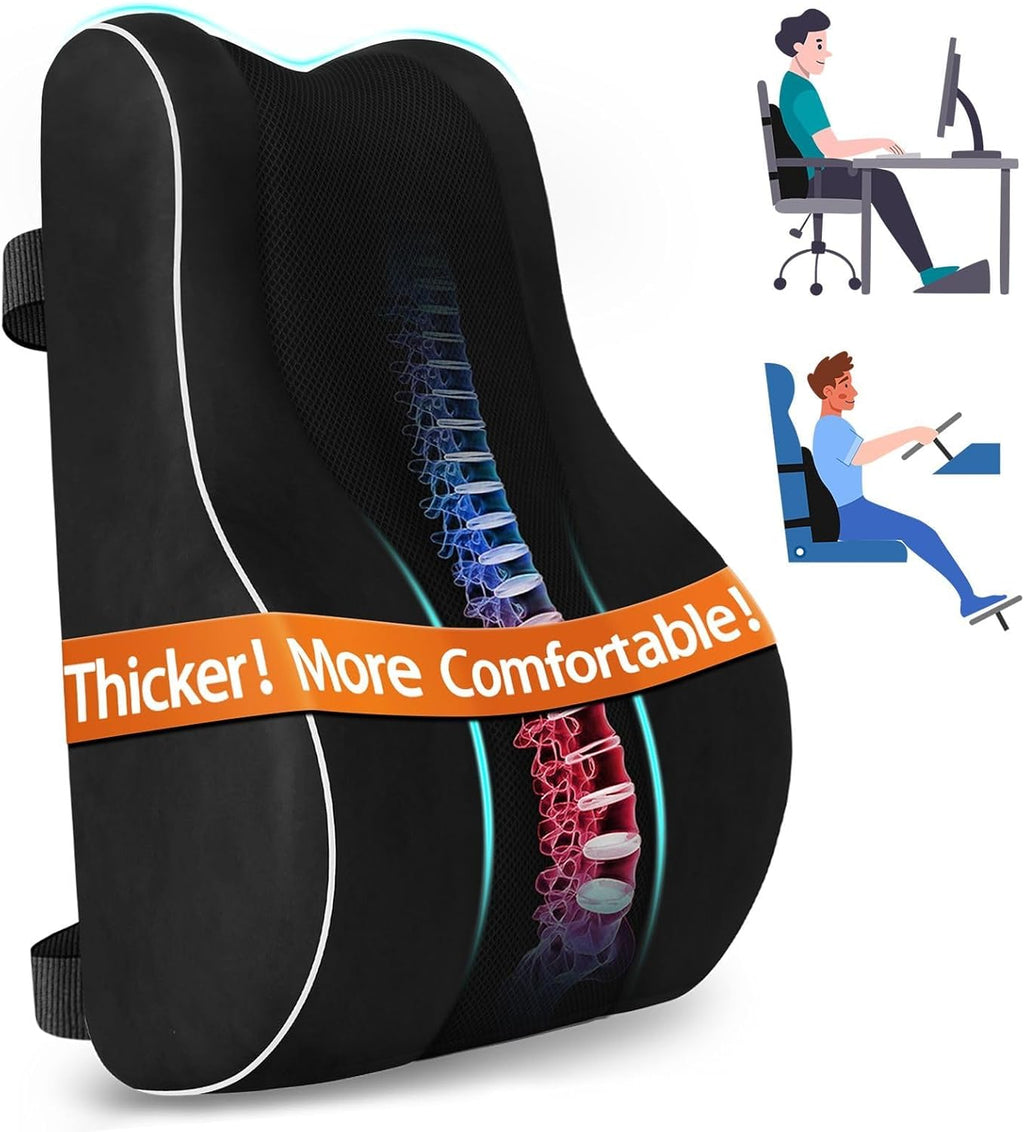 Lumbar Support Pillow, Memory Foam for Office Chair, Black | Ergonomic High-Density Memory Foam, Adjustable Straps, Washable Mesh Cover, Lower Back Support for Office, Gaming & Car Seat