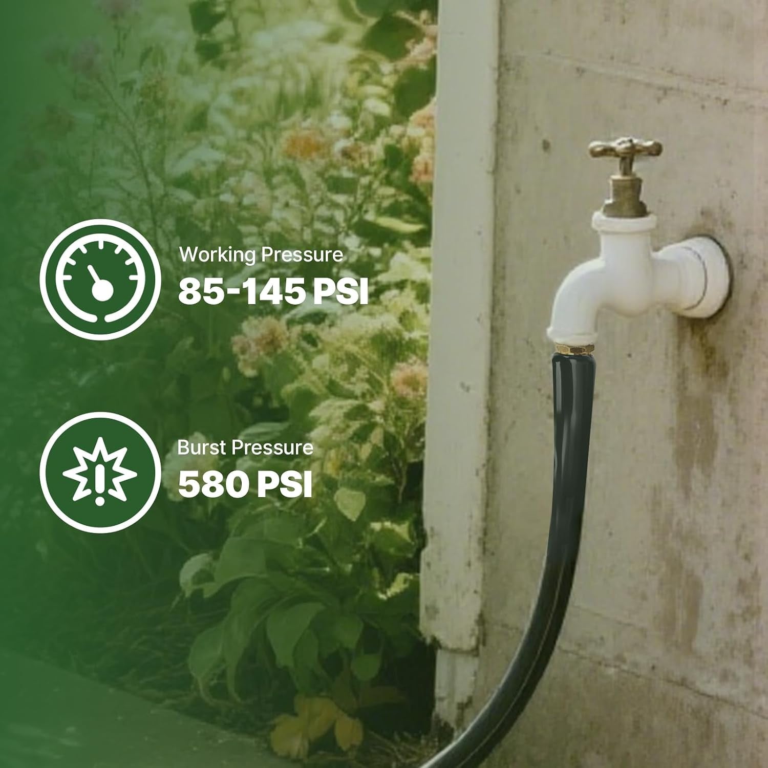 Lightweight Flat Garden Hose 100Ft, 800D Woven Water Hose with 3/4” Aluminum-Copper Fittings with 2 Rubber Washers, 580 PSI Burst Pressure, Flexible Kink-Free Hose for Outdoor, Lawn & Yard Use