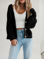 Women'S Chunky Knit Open Front Cardigan Sweaters Fall Outfits | V Neck Button Loose Short Cardigan Outerwear Coats, Slouchy Drop Shoulder Loose Cute Sweaters, Fall Clothes for Work & Office