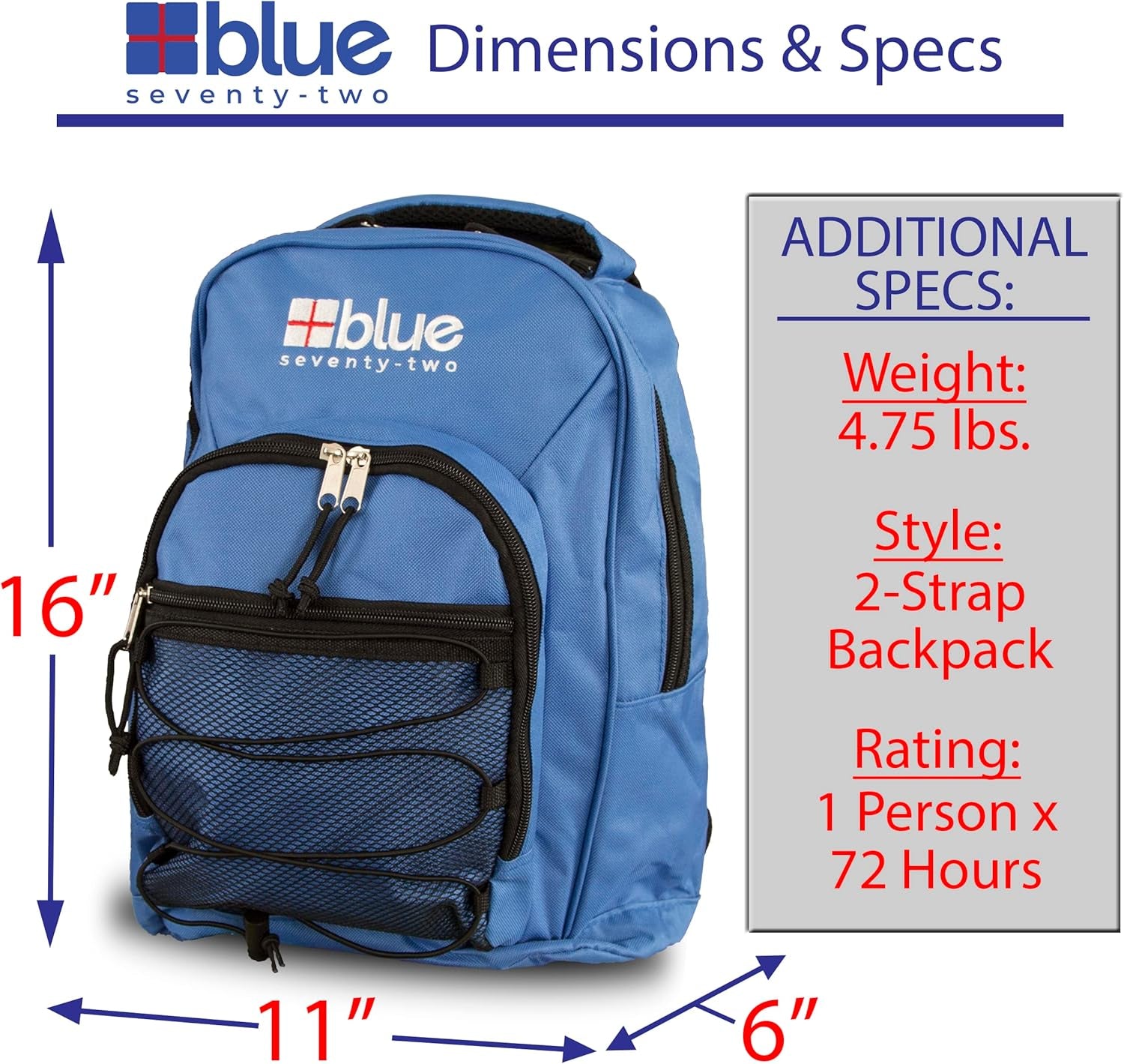 Blue Seventy-Two | 72 Hour Emergency Backpack Survival Kits for 1 Person | Survival Kit for Wildfires, Earthquakes, Tornado, Hurricane, and Other Emergencies…