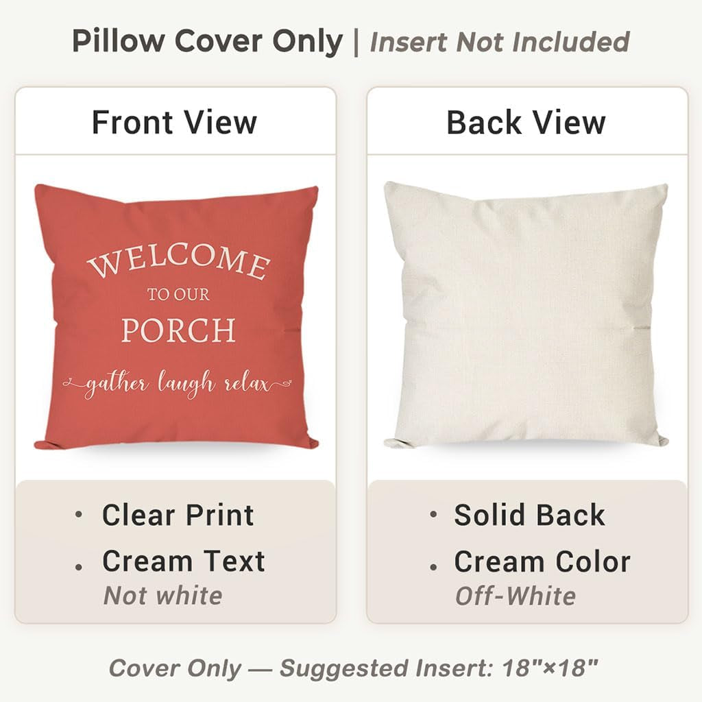 Outdoor Decorative Throw Pillow Covers 18X18 Inch Set of 2, Coral | Welcome to Our Porch Stay Awhile Relax Tropical Summer Patio Decoration for Home Couch Bench Decor