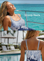 Womens Multiway One Piece Swimsuits Tummy Coverage Bathing Suits | Moderate Coverage Swimdress, Scoop Neck, Adjustable Straps, Removable Padding, Exquisite Prints, Perfect for Beach & Vacation