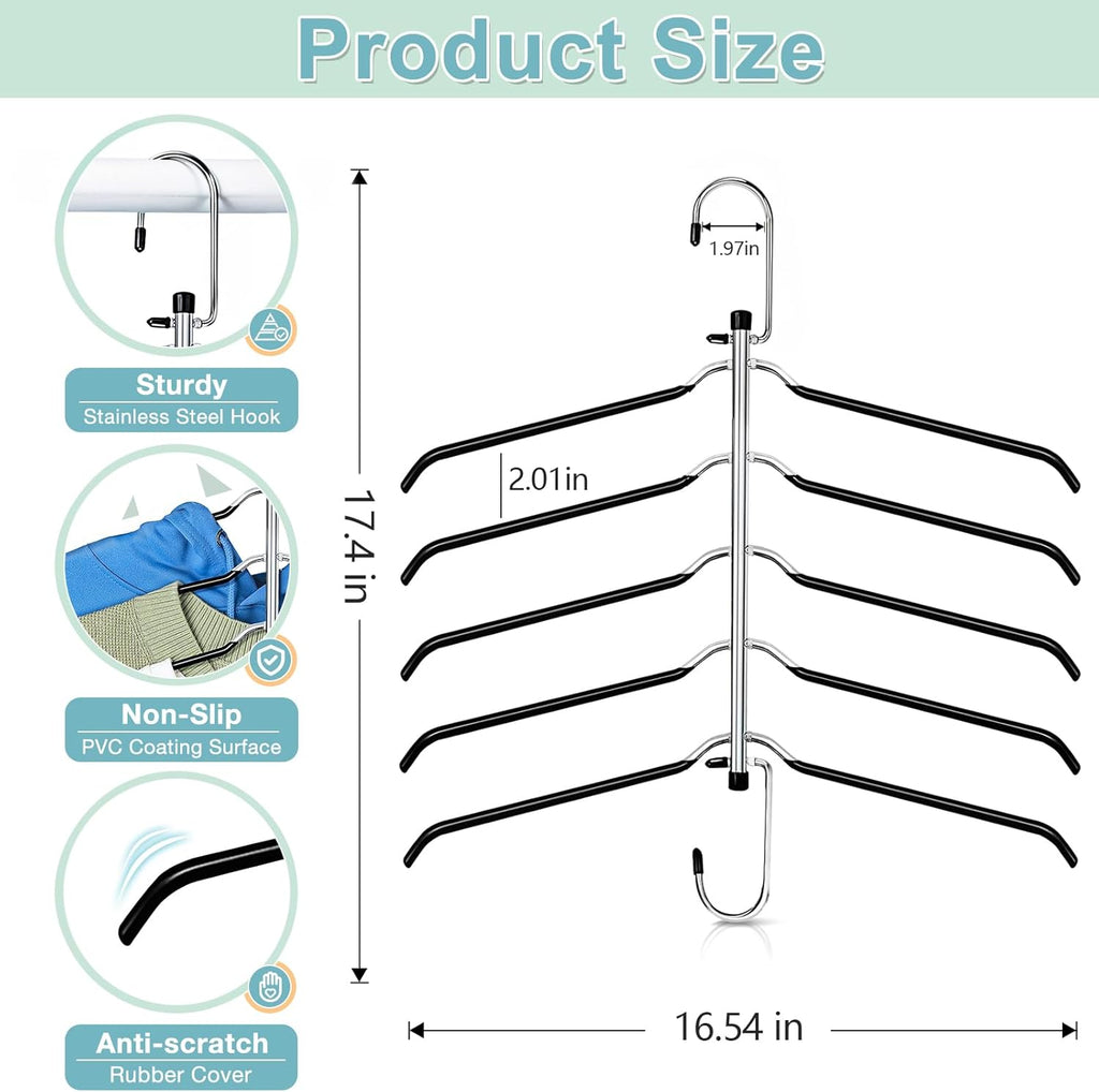 Clothes Hangers Space Saving Shirt Hangers,  Non Slip PVC Coating Multi Blouse Hangers Shirt Organizer for Closet Organizers and Storage for T Shirt Sweater Hoodie Coat Dress Black 4 Pack