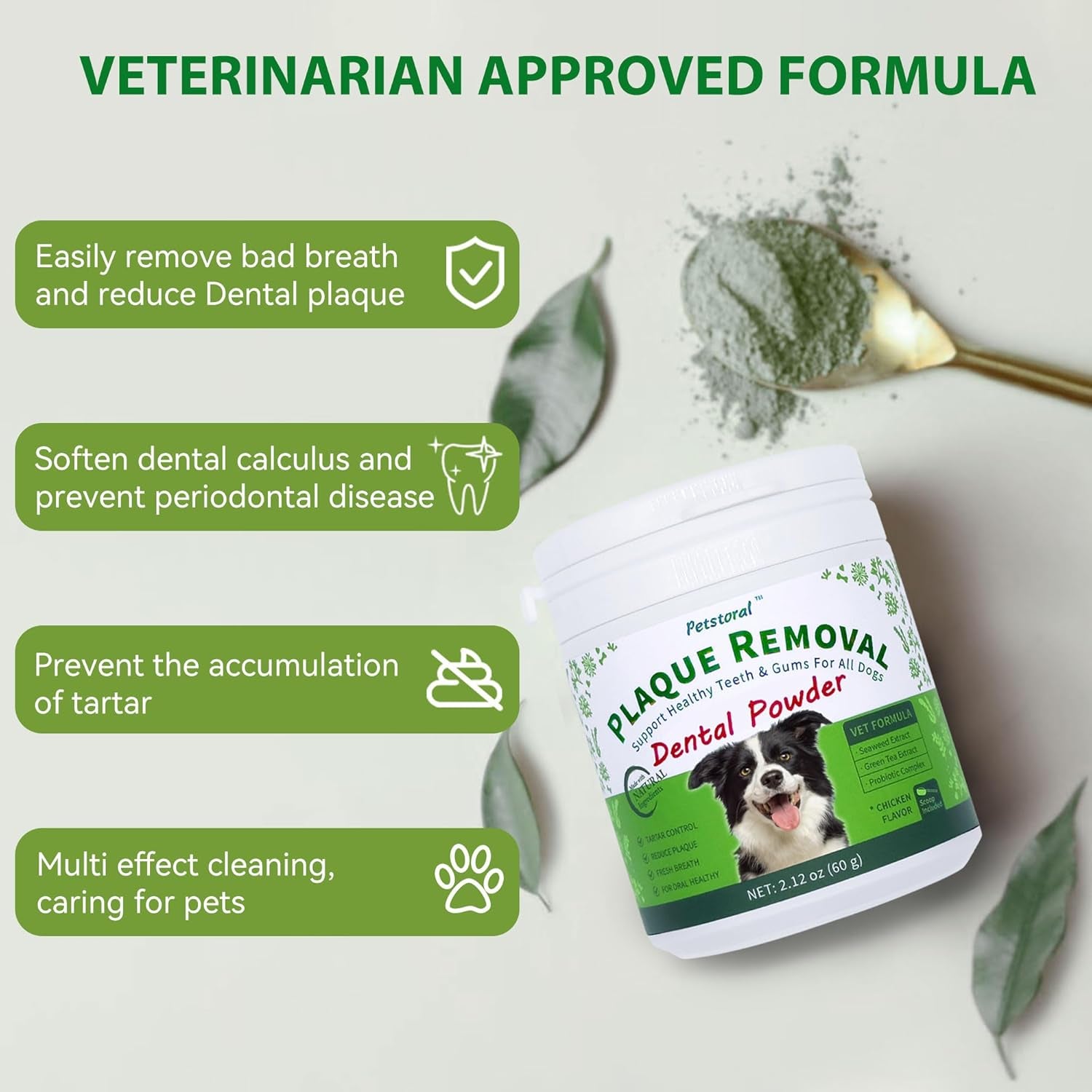 Natural Dog Dental Powder for Plaque Removal | Helps Reduce Plaque, Supports Healthy Teeth & Gums, Freshens Breath, Daily Dental Care for All Dogs