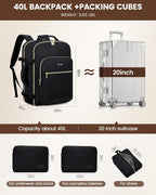 40L Travel Backpack Flight Approved Carry on Backpack,3 Packing Cubes,Waterproof Personal Item Travel Bag,Tsa Carry on Luggage Suitcase Travel Essentials,Gifts for Women & Men,Fits 17" Laptop