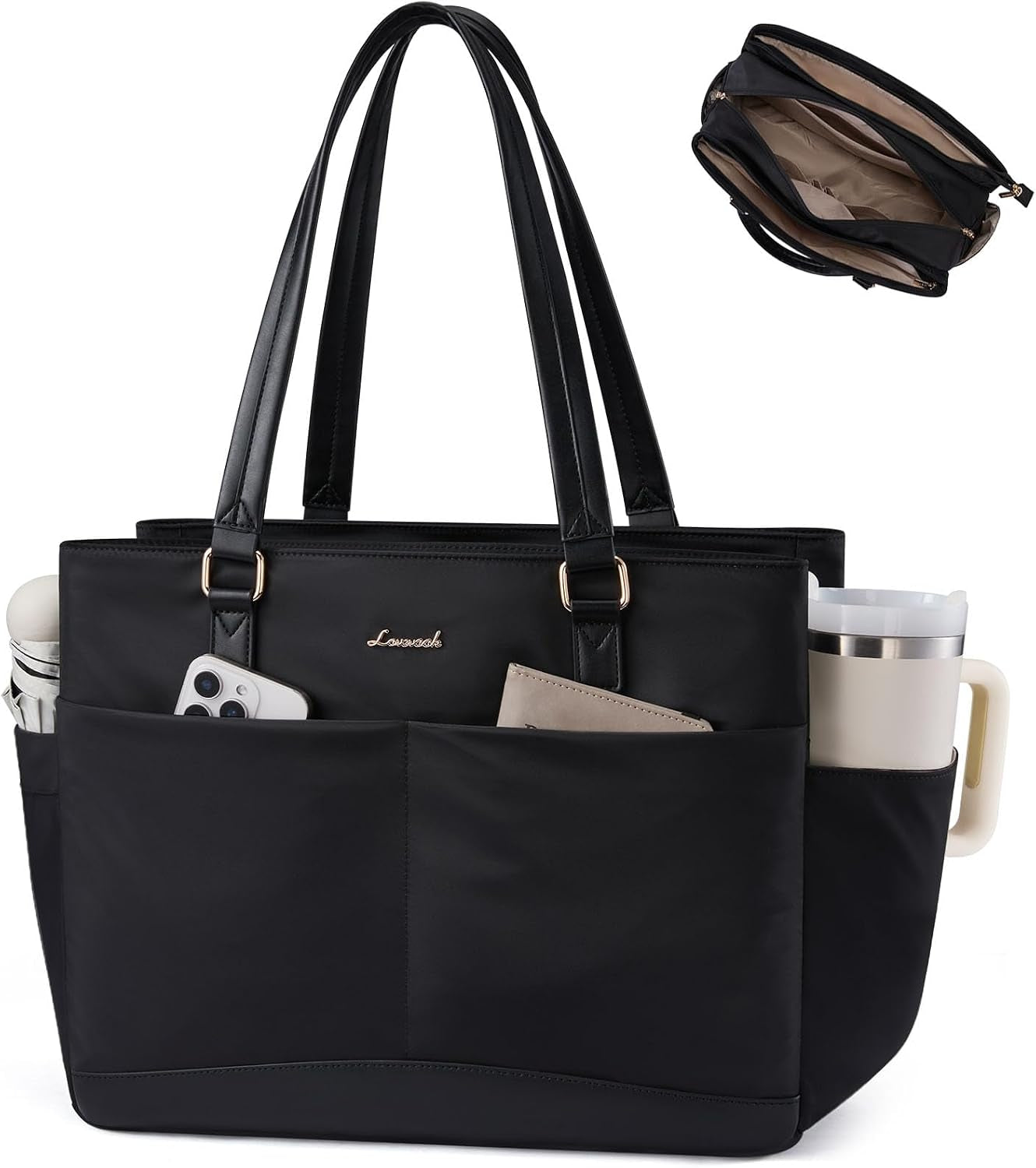 Laptop Tote Bag for Women with 3 Separate Pocket Work Bag with Large Cup Holder Computer Briefcase for Teacher Nurse