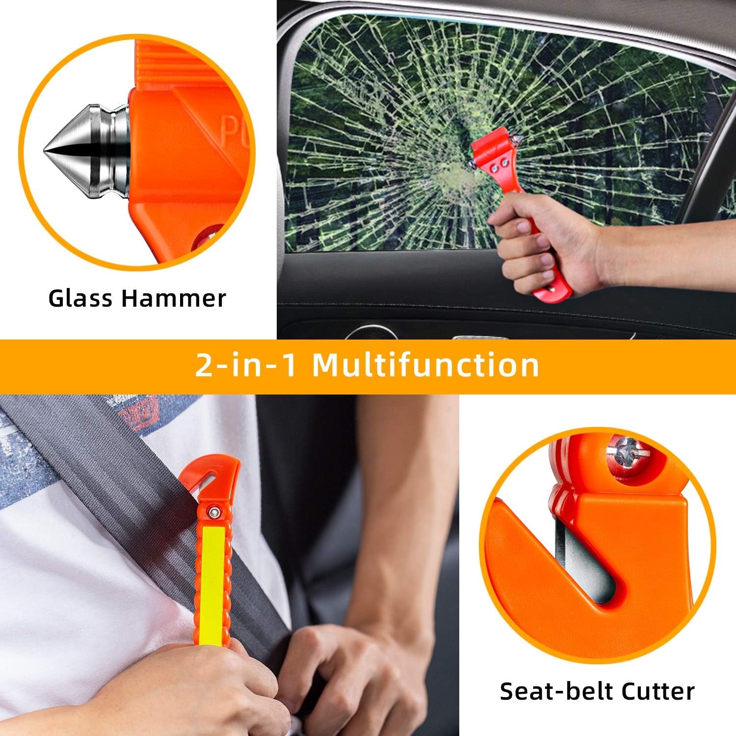 10 Pack Safety Hammer, Emergency Escape Tool with Car Window Breaker and Seat Belt Cutter, Life Saving Survival Kit