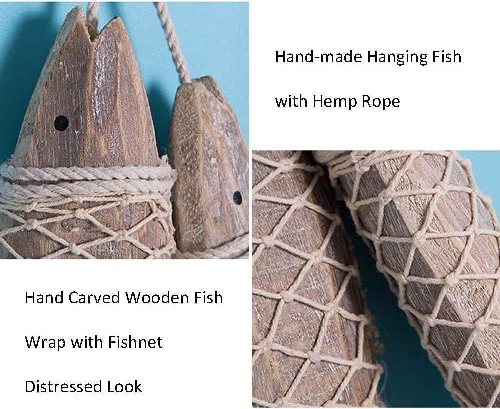 Antique Wood Fish Decor Ornament Wall Hanging Wooden Fish Decoration | Home Nautical Theme Decor