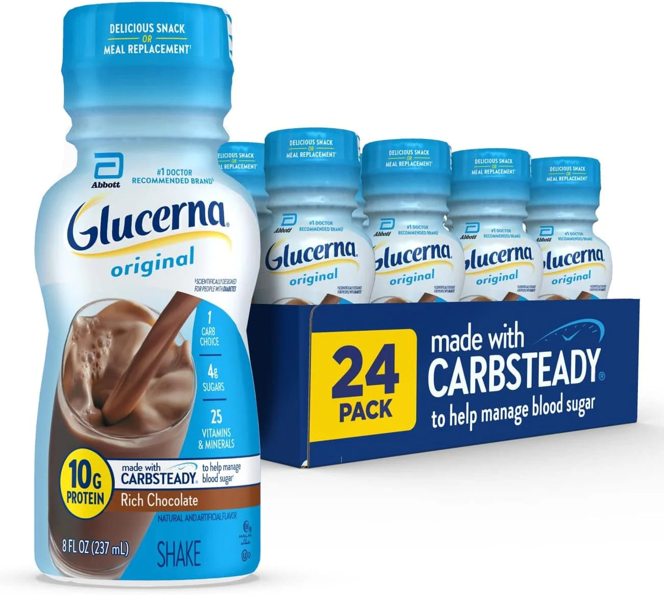 Original Diabetes Care Shake, Rich Chocolate, Diabetic Meal Replacement to Support Blood Sugar Management, 10G Protein, 180 Calories, Ready to Drink, 8-Fl-Oz Bottle, 24 Pack