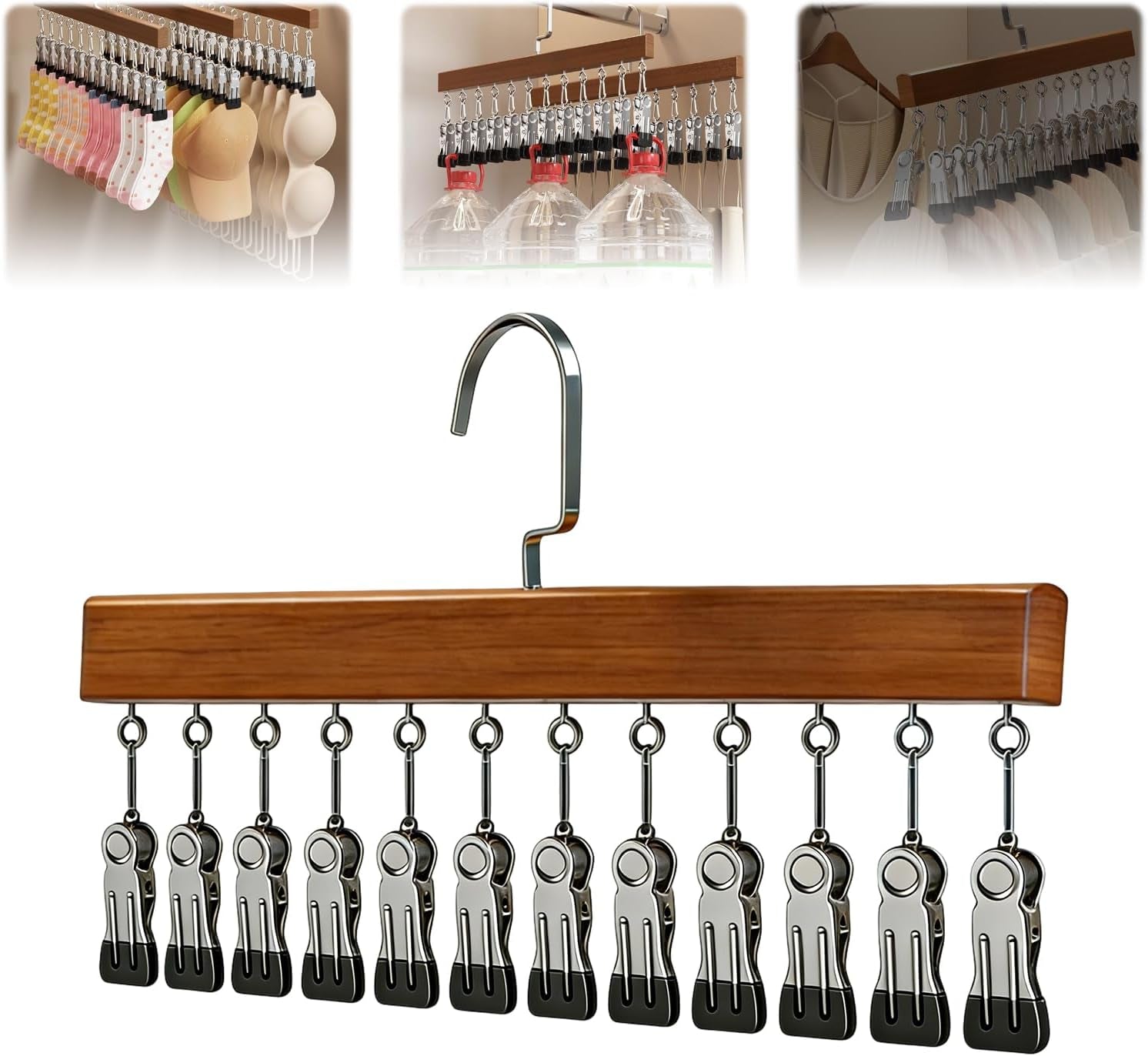 Closet Organizer with 10 Clips,Space Saving Hanging Closet Organizer,360° Rotating Metal S with Silicone Lining,Hanging Rack for Clothes, Socks, Hats (12 Clips, 1PCS)