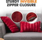Faux Fur Throw Pillows - Decorative Pillows for Couch, Bed Throw Pillows, Maroon Accent Pillows for Bedroom or Living Room Aesthetic, Set of 2 Furry Throw Pillows, 12" X 20"