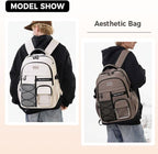 Laptop Backpack Large Cool Aesthetic Waterproof Hiking Travel Backpacks Multiple Pockets Book Bag for College Women Men (Black)