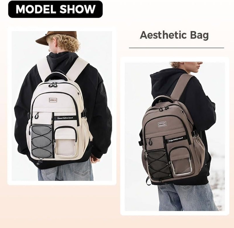 Laptop Backpack Large Cool Aesthetic Waterproof Hiking Travel Backpacks Multiple Pockets Book Bag for College Women Men (Black)