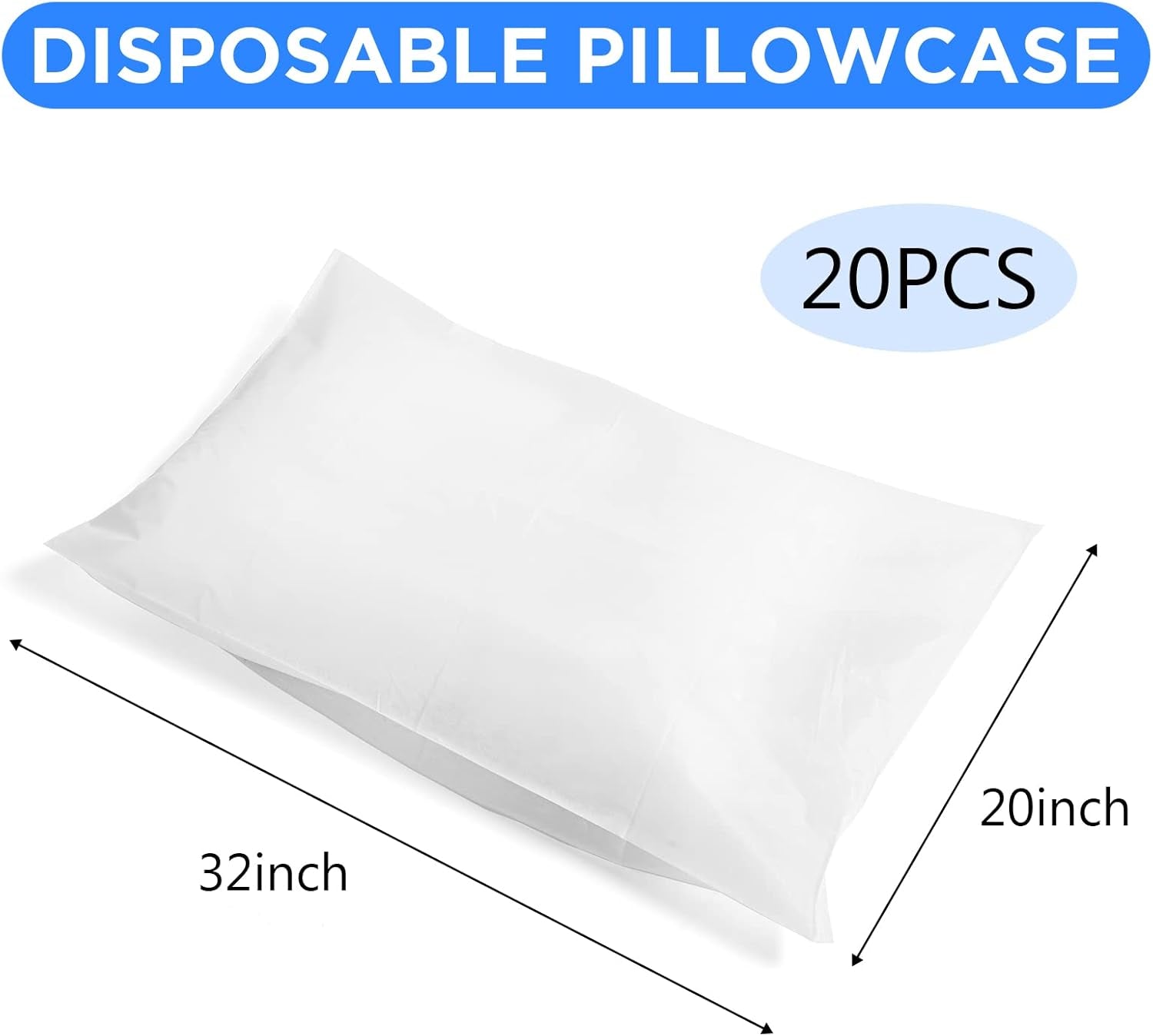 Disposable Pillow Cases, 20 Count, White, 32 X 20 Inches, Non Woven Fabric