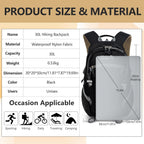 Hiking Backpack with Rain-Cover, 30L Travel Backpacks for Women Men, Camping Daypack Backpacks Lightweight, Durable Hiking Backpack Fit for Camping,Daily Commuting, Short Trips (Black)