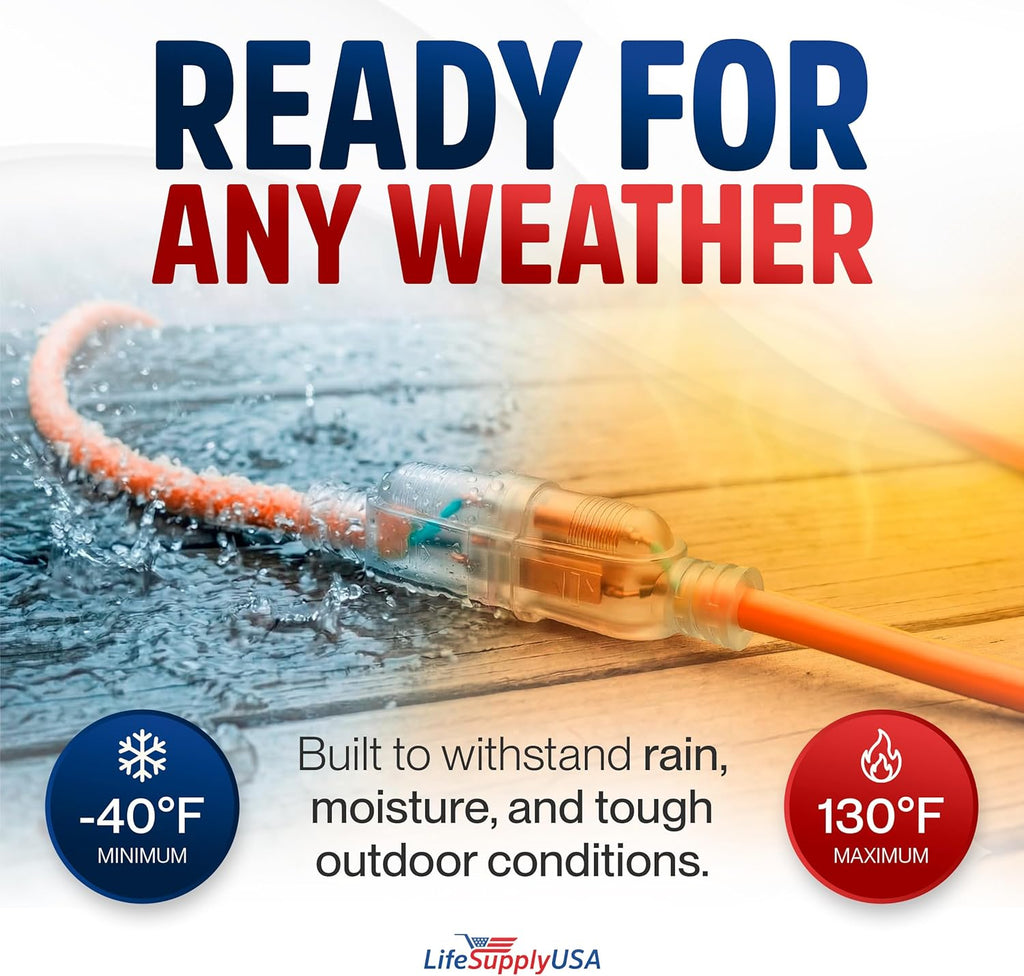 6Ft Outdoor/Indoor Extension Cord 16/3 Gauge Heavy Duty 3 Prong SJTW, Waterproof, Flexible Cold-Resistant Long Power Cord,13A 125V 1625W, Orange by