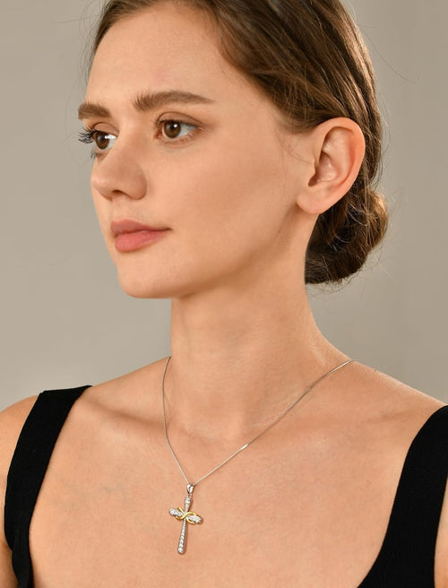 925 Sterling Silver Cross Necklace for Women Halo Infinity Pendant Cubic Zirconia Jewelry for Mom