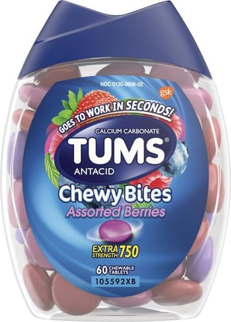 Chewy Bites Antacid Tablets for Chewable Heartburn Relief and Acid Indigestion Relief, Assorted Berries - 60 Count (Pack of 2)