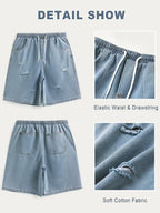 Baggy Jean Shorts Men, Y2K Jorts Cargo Ripped Elastic Waist, Mens Denim Shorts Comfy Casual Streetwear Summer