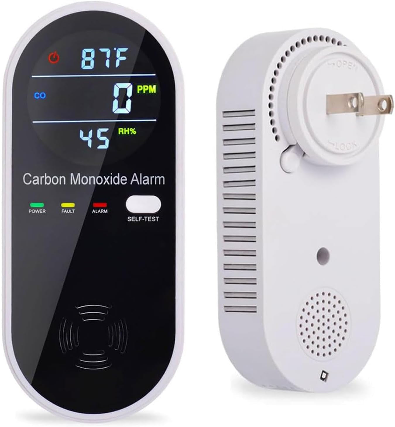 Carbon Monoxide Detector Plug in Wall,  Portable Carbon Monoxide Detector for Travel, 3-In-1 CO Detector for Home and Travel Camping(Co Gas Meter Temperature Humidity Sensor), KH106, Black
