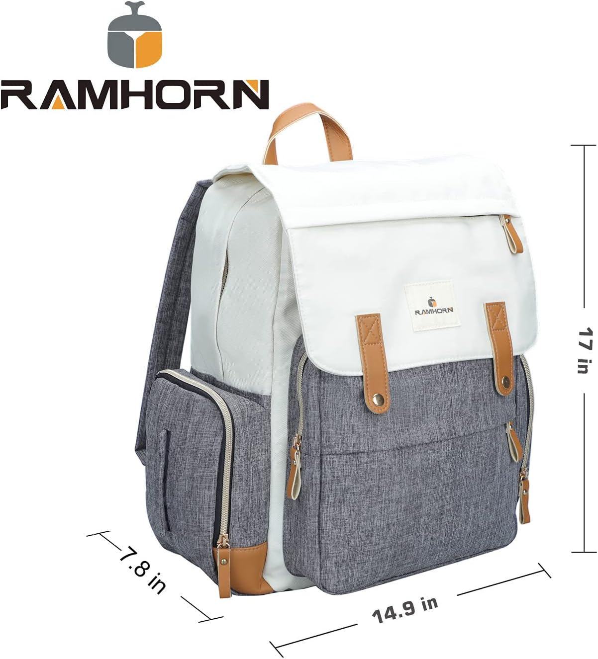 Diaper Bag Multifunction Travel Backpacks for Mom with Insulated Pockets and Laptop Compartment, Grey