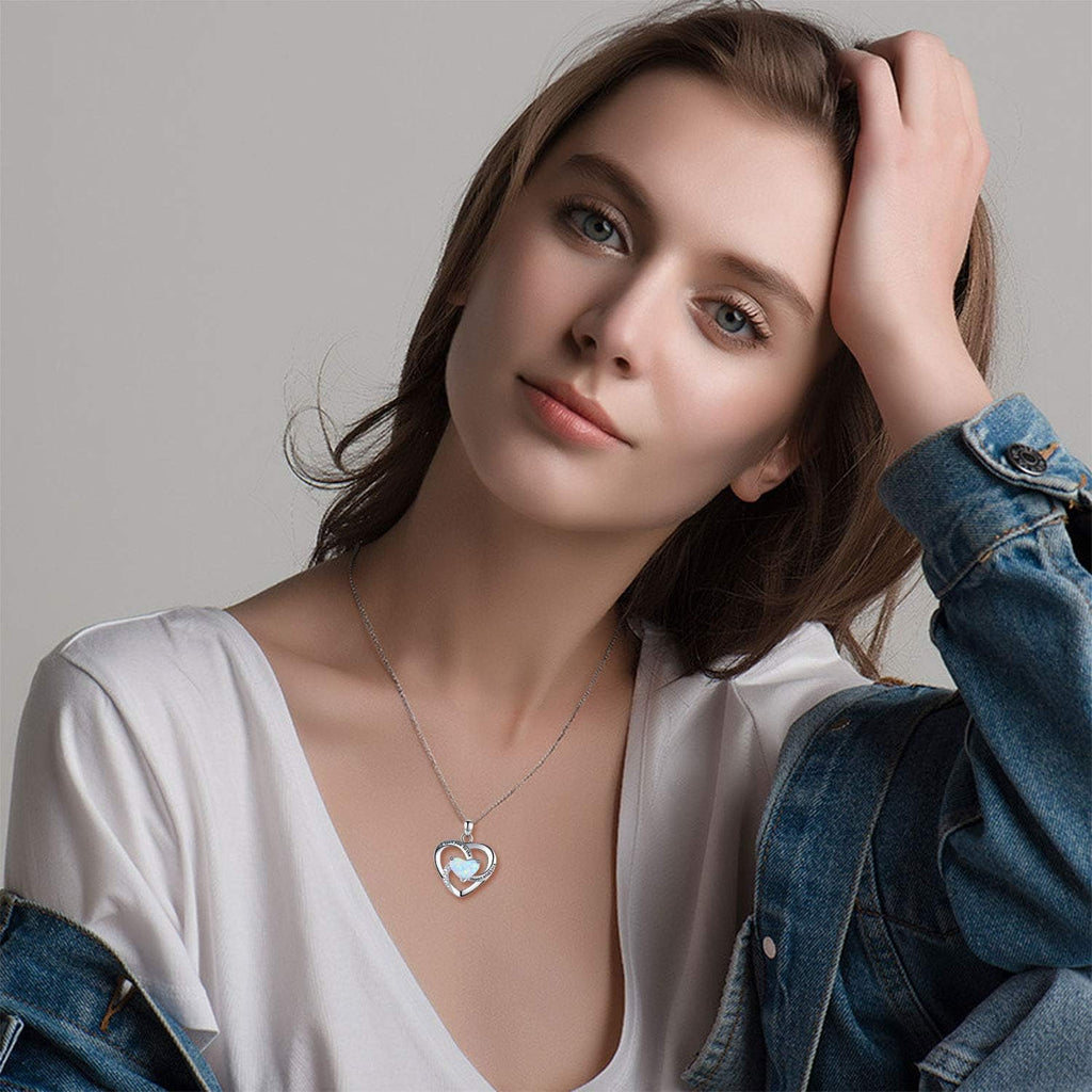 Sterling Silver Heart Pendant Necklace for Women with Jewelry Box | I Love You to the Moon and Back Gift,Birthstone,Hypoallergenic,Elegant, Romantic,Non Tarnish,Daily,Birthday,Graduation