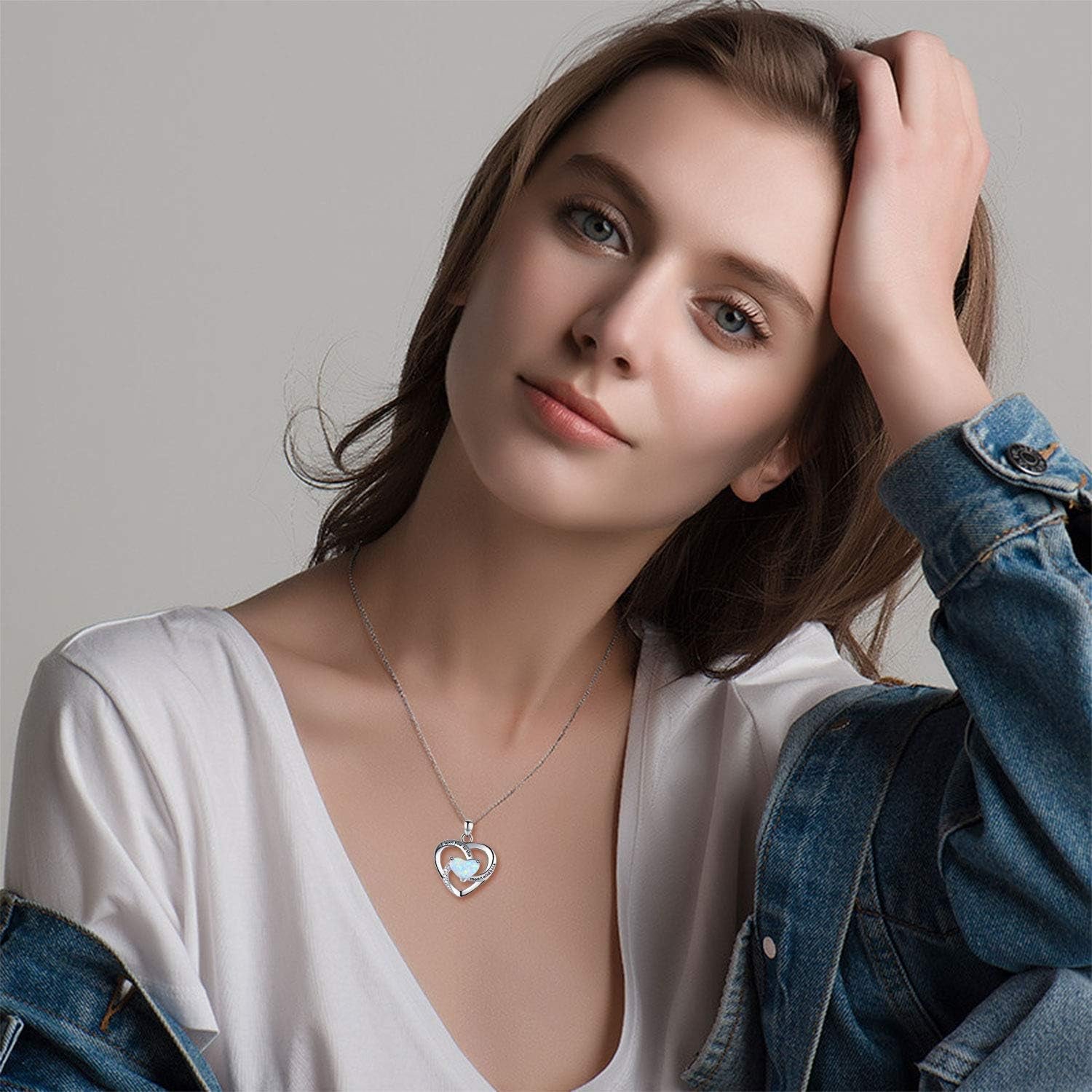 Sterling Silver Heart Pendant Necklace for Women with Jewelry Box | I Love You to the Moon and Back Gift,Birthstone,Hypoallergenic,Elegant, Romantic,Non Tarnish,Daily,Birthday,Graduation