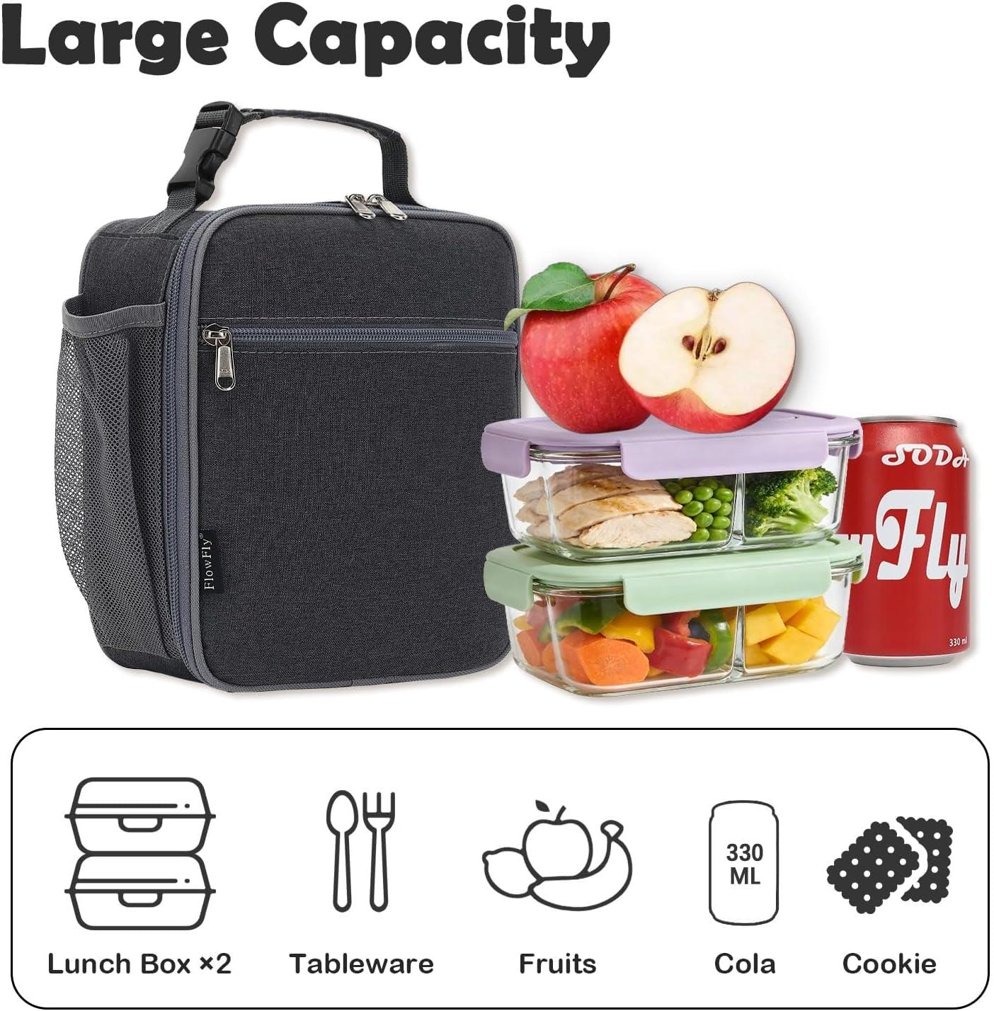 Kids Lunch Box Insulated Soft Bag Mini Cooler Back to School Thermal Meal Tote Kit for Girls, Boys, Dark