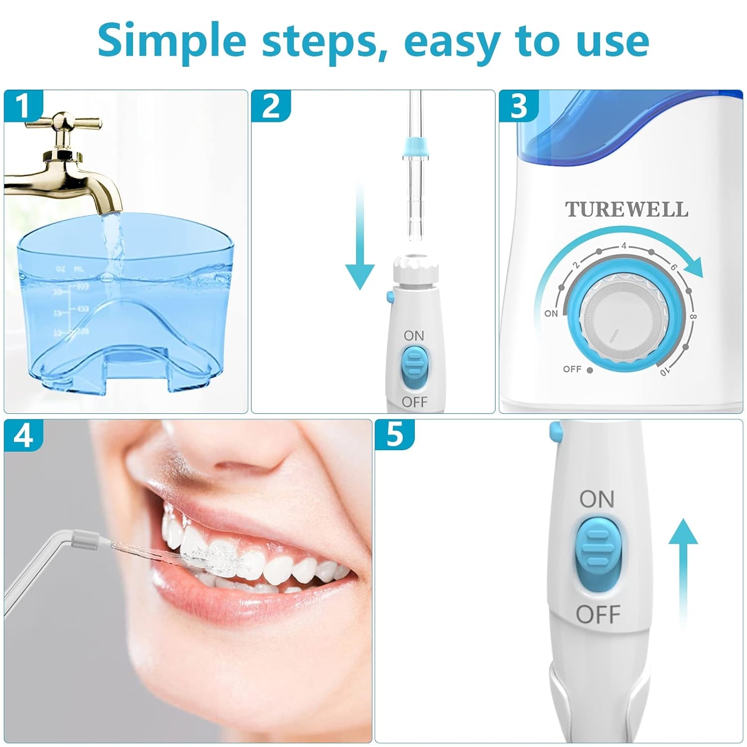 Water Dental Flosser for Teeth/Braces, Water Teeth Cleaner 8 Jet Tips and 10 Pressure Levels, 600ML Large Water Tank Oral Irrigator for Family(White)