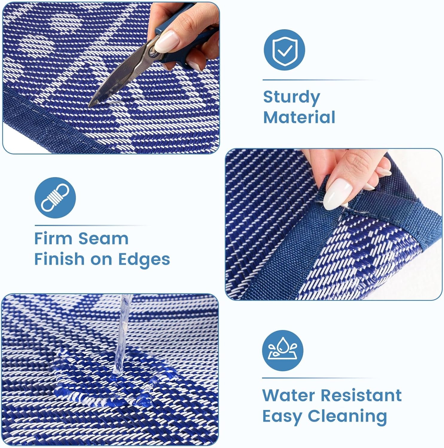 Outdoor Rug 5X8 Ft Waterproof, Reversible Plastic Straw Rug, Patio Rug, Outdoor Area Rug for RV Camping, Porch, Deck, Balcony, Backyard, Picnic, Beach, Garden, Camper, Blue & White