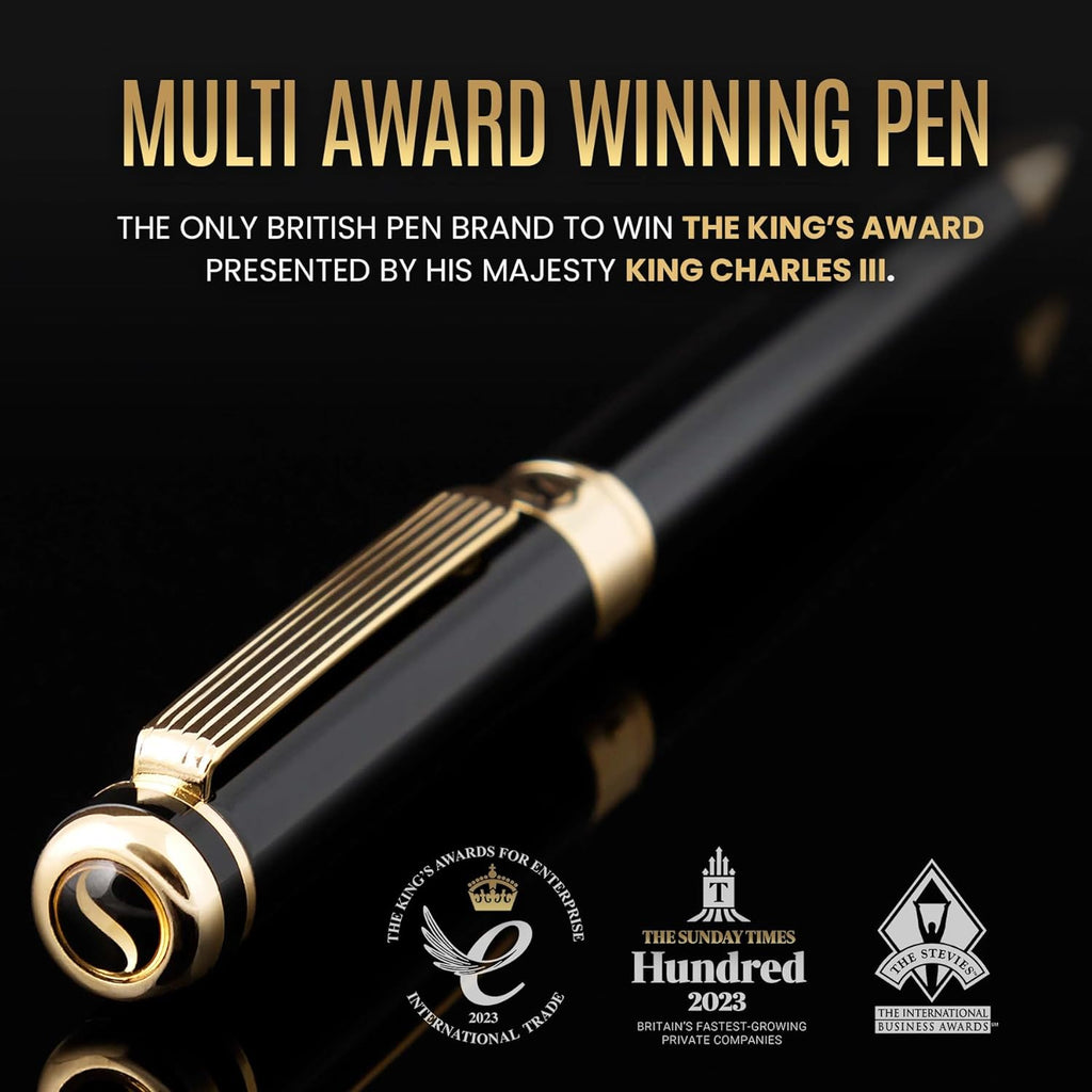 Black Lacquer Ballpoint Pen -Stunning Luxury Pen, Real Gold Plating, Schmidt Black Refill, Best Gift Set for Men & Women, Professional Executive Office, Nice Fancy Designer Pens