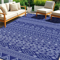 Outdoor Rug 5X8 Ft Waterproof, Reversible Plastic Straw Rug, Patio Rug, Outdoor Area Rug for RV Camping, Porch, Deck, Balcony, Backyard, Picnic, Beach, Garden, Camper, Blue & White