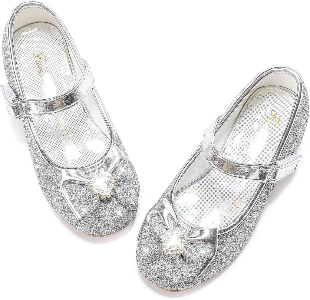 Girls Dress Shoes Mary Jane Wedding Flower Bridesmaids Heels Glitter Princess Shoes for Kids Toddler