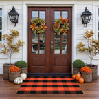 Halloween Buffalo Plaid Outdoor Rug, Fall Decor Front Porch Rug | 2'4" X 3'7" Black and Orange Washable Thanksgiving Layered Door Mat, Cotton Woven Fall Entryway Rugs for Kitchen Patio