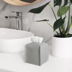 Tissue Box Cover, [Refined] Modern PU Leather Square Tissue Box Holder - Decorative Organizer for Bathroom Vanity Countertop, Night Stands, Office Desk & Car 5"X5"X5" - Pastel Grey