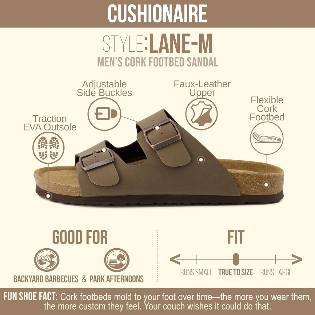 Lane Cork Footbed Mens Sandals, Adjustable Buckle Comfort Slides for Men, Genuine Leather Insole Summer Sandals Men Footwear