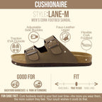 Lane Cork Footbed Mens Sandals, Adjustable Buckle Comfort Slides for Men, Genuine Leather Insole Summer Sandals Men Footwear