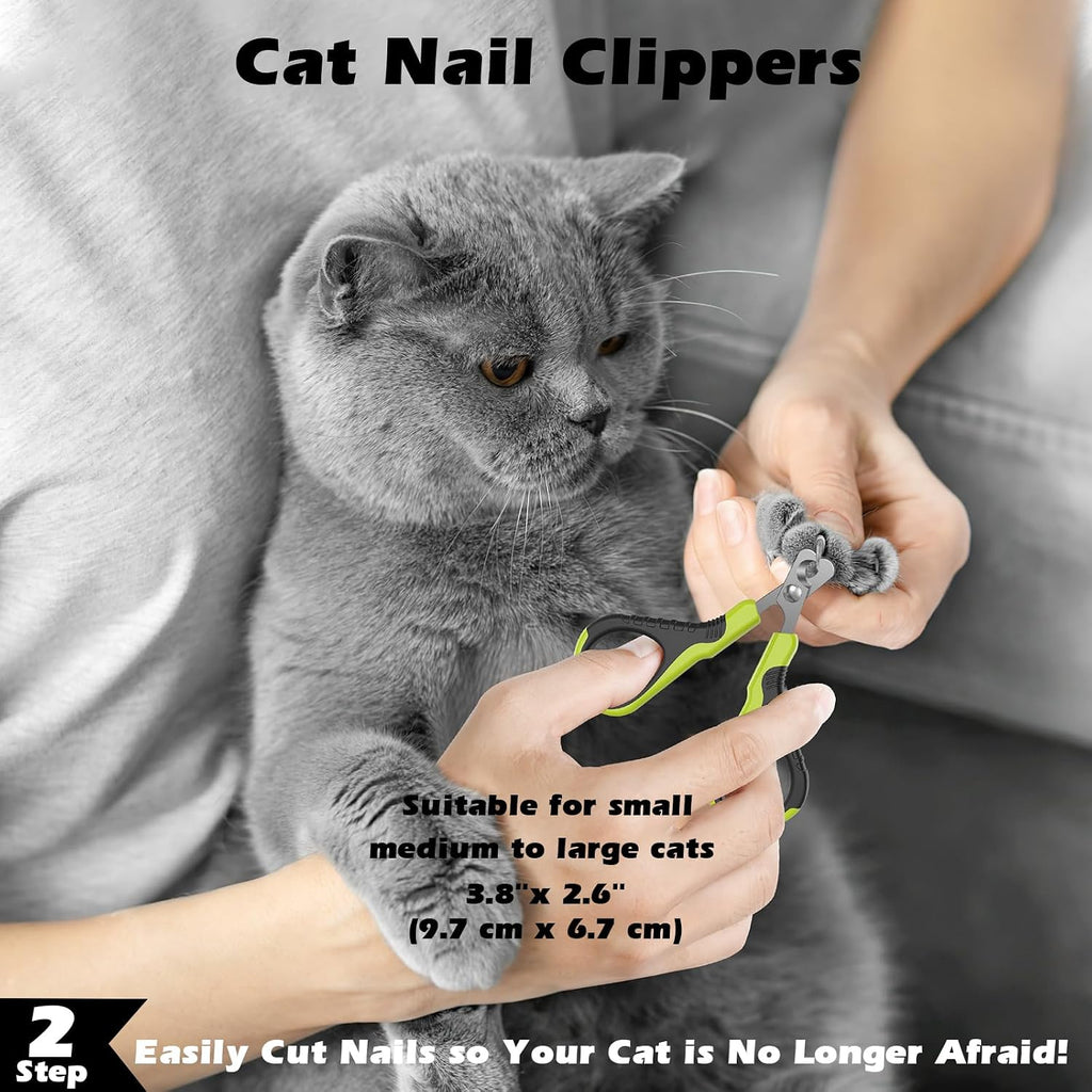 3PCS Cat Grooming Supplies,Cat Brush & Nail Clipper/Trimmer & Flea Comb for Shedding Indoor Cats Dogs and Small Animals - Meet All Your Pet'S Daily Grooming Needs - All in One Set (Green)