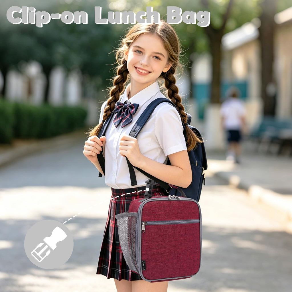 Kids Lunch Box Insulated Soft Bag Mini Cooler Back to School Thermal Meal Tote Kit for Girls, Boys, Red